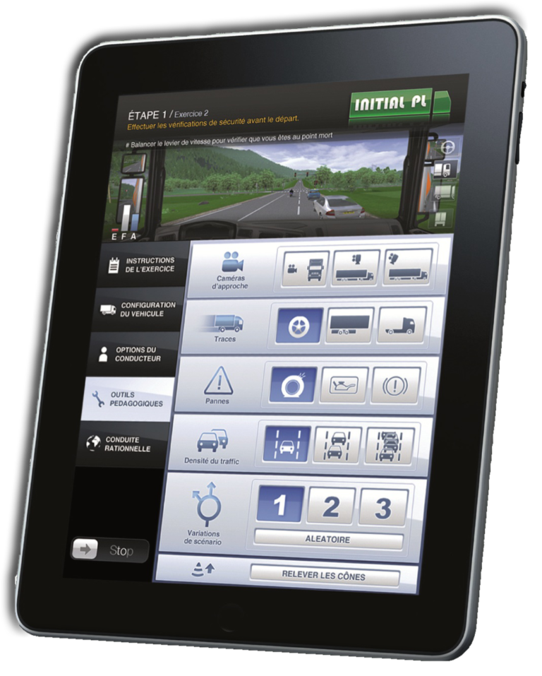 Virtuelle Fahrerausbildung am LKW Fahrsimulator, steuerbar mit Tablet PC